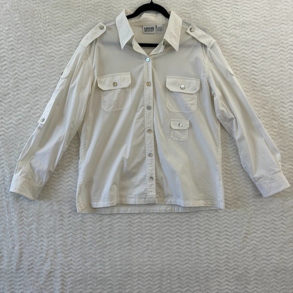 Chico's Tops - Chicos 2 Shirt Womens 12 Cream Mother of Pearl Button Down Cargo Safari